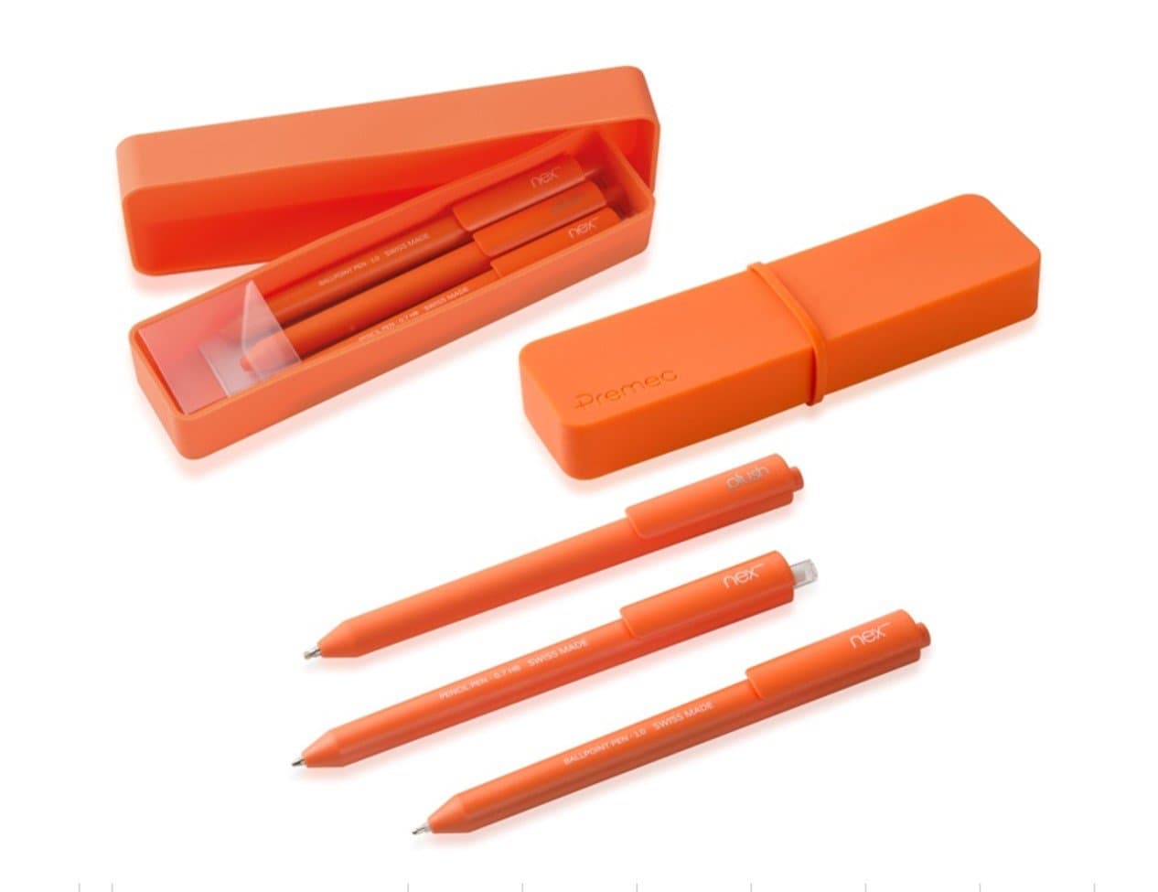 Premec Plush Box 3 Writing Kit with: Plush Ball Ballpoint Pen, Mechanical Pencil, Retractable Ballpoint Pen Arancione