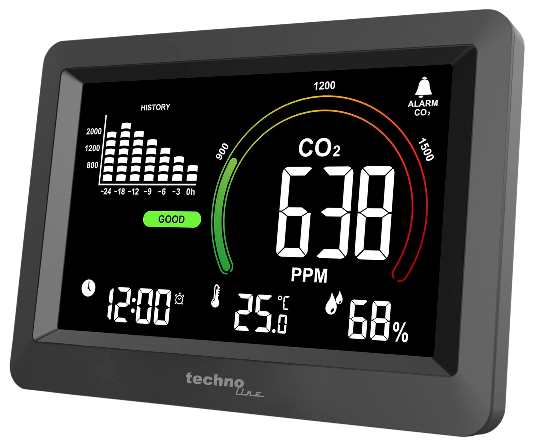 Technoline WL1028 Co2 Meter Indoor Air Quality Monitoring Recommendation Based on CO2 Concentration in the Air, Adjustable Alarms, CO2 History, for Schools, Hotels, Offices
