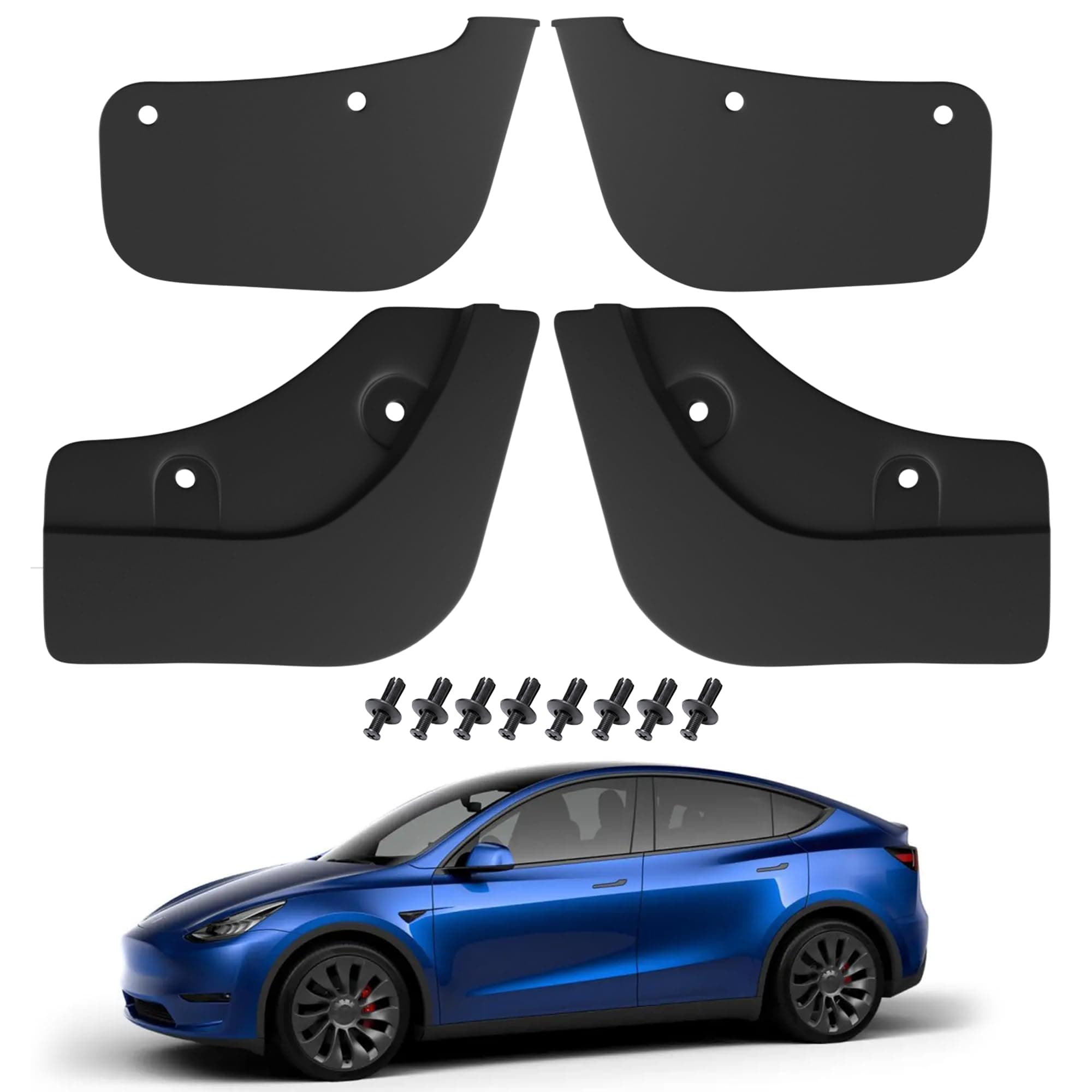 Mud Flaps for Tesla Model Y 2020-2024, 4 Pieces Car Splash Guards Mudguards for Front & Rear, No Drilling Required Mud Guard Accessories for Model Y, Car Fender Kits Easy Installation