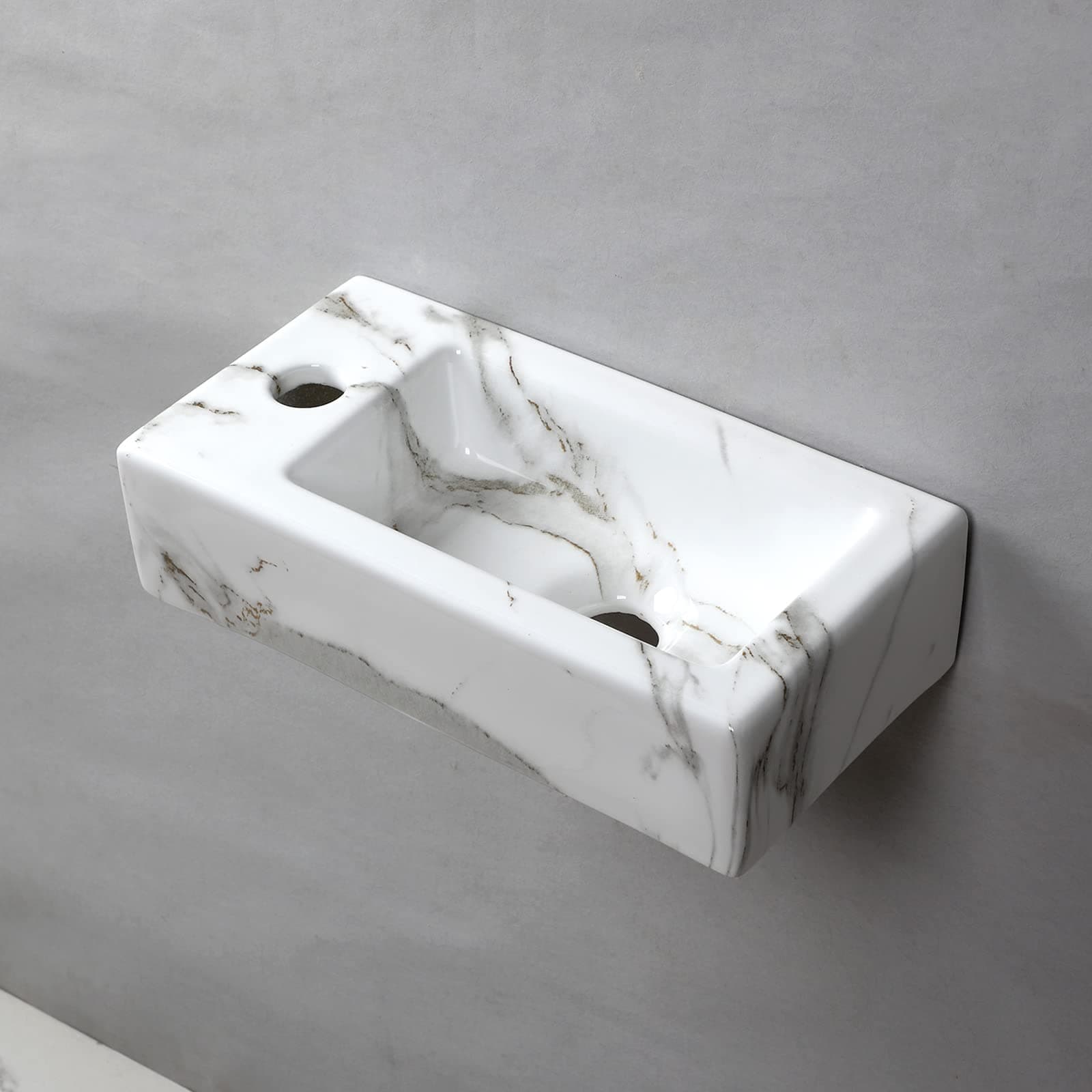 XIFIRYMarble Wall Hung Basin Sink Small Bathroom Sink Rectangle Ceramic Wash Basin (Left hand)…