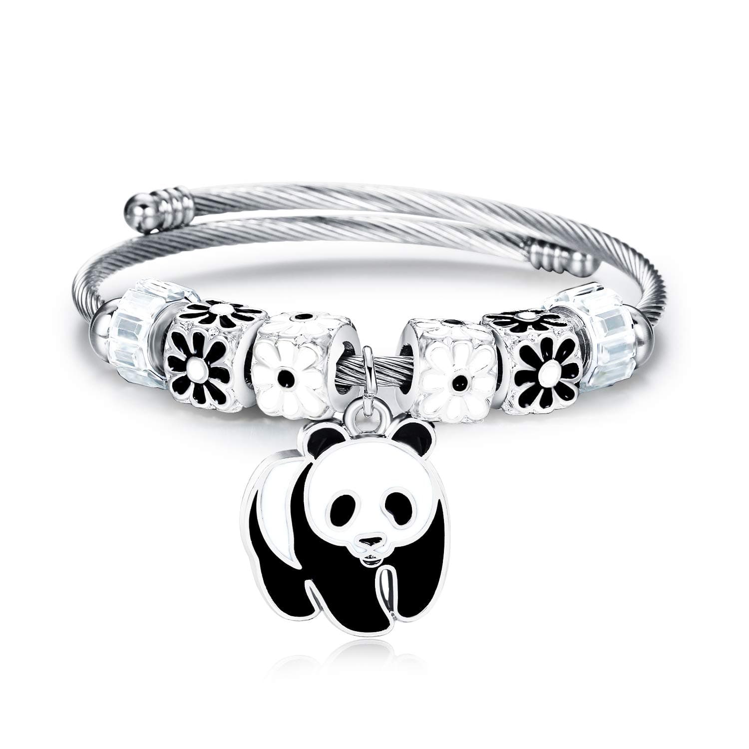 LATEEFAH Cuff Panda Bracelet for Women Adjustable Stacking Twisted Cable Bracelet Panda Charm Bangle Gifts for Girls