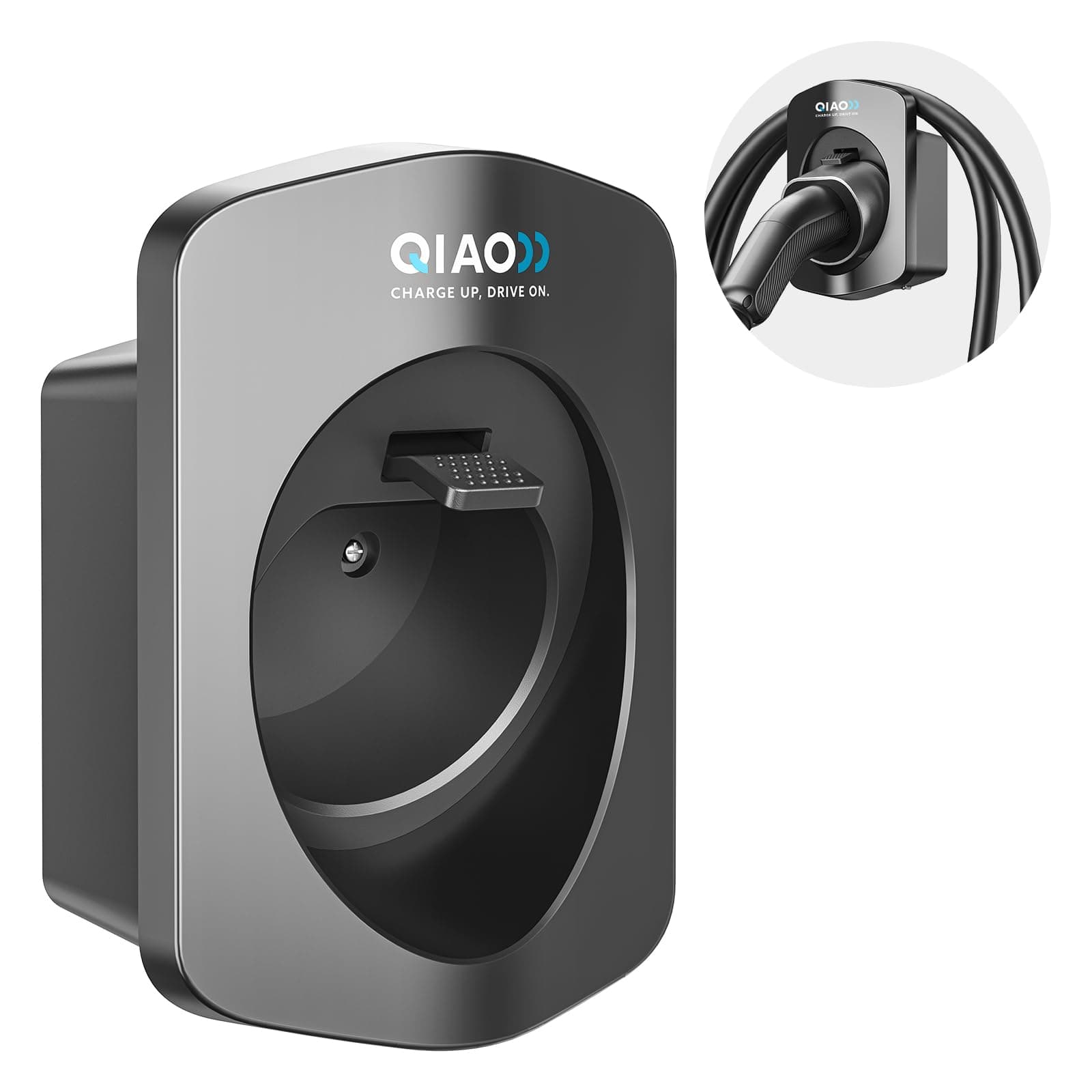 QIAO Type 2 EV Charger Holder, Wall Mount EV Charging Cable Organiser for Electric Car with Type 2 IEC 62196-2 Plug, Wall Box Charging Cable Tidy Management for Indoor Outdoor Use