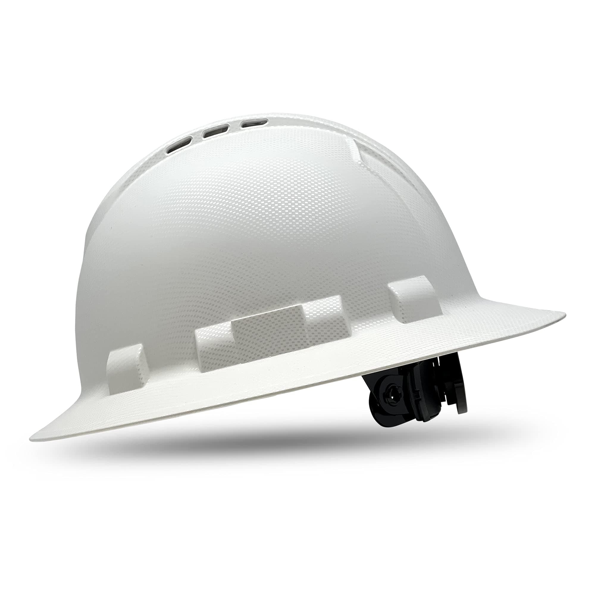 ACERPAL Full Brim Vented Hard Hat OSHA Construction Work Approved Safety Helmet, White Knight, Carbon Fiber Custom Design Hard Hats, Cascos De Construccion, 4 Point Adjustable Ratchet Suspension