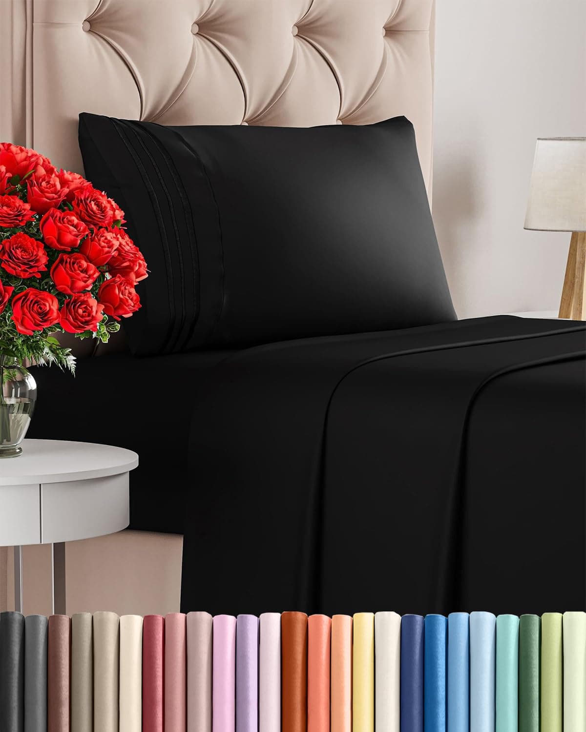 Twin Size 3 Piece Sheet Set - Comfy Breathable & Cooling Bed Sheets Set - Hotel Luxury Bedding for Women, Men, Kids, Teens, Boys & Girls - Deep Pockets, Ultra-Soft and Wrinkle Free - Oeko-Tex - Black