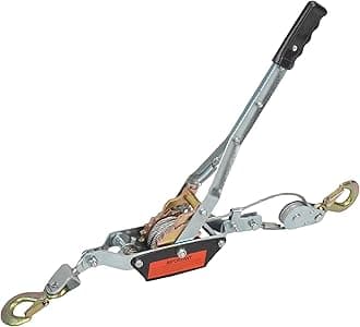 2 Ton Dual Gear Power Puller, 2 Hook Steel Cable Dual Gear Power Ratchet Come Along Puller Tool with Cable Automotive Hoist Hand Winch Cable Puller Stretcher Lift 4400 Lbs