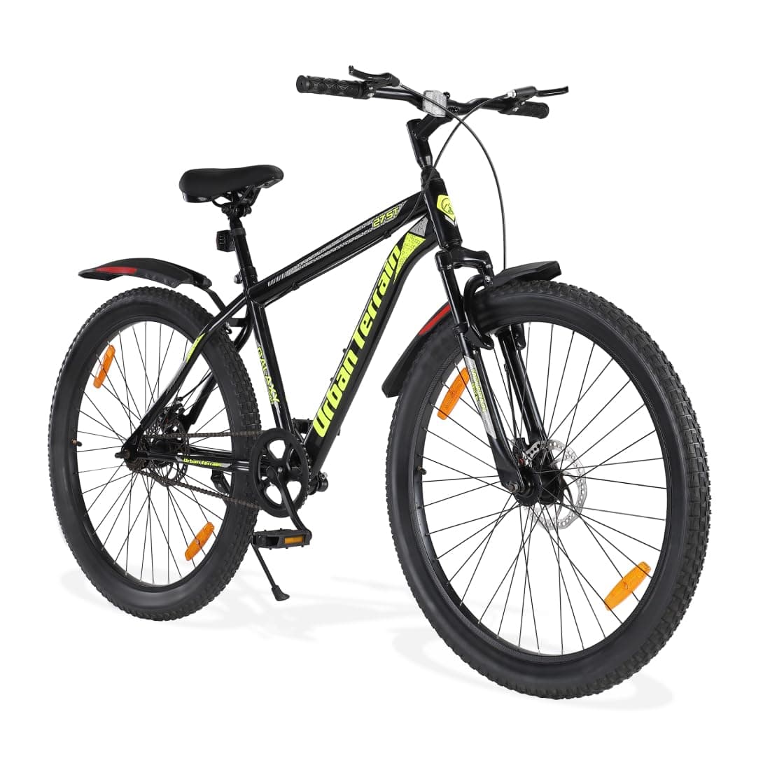 Urban Terrain Galaxy Pro Steel High Performance Mountain Cycles for Men with Front Suspension & Dual Disc Brake MTB Bike 27.5 inch Single Speed | Ideal for 15+ Years, Frame Size : 17 inch (Green)