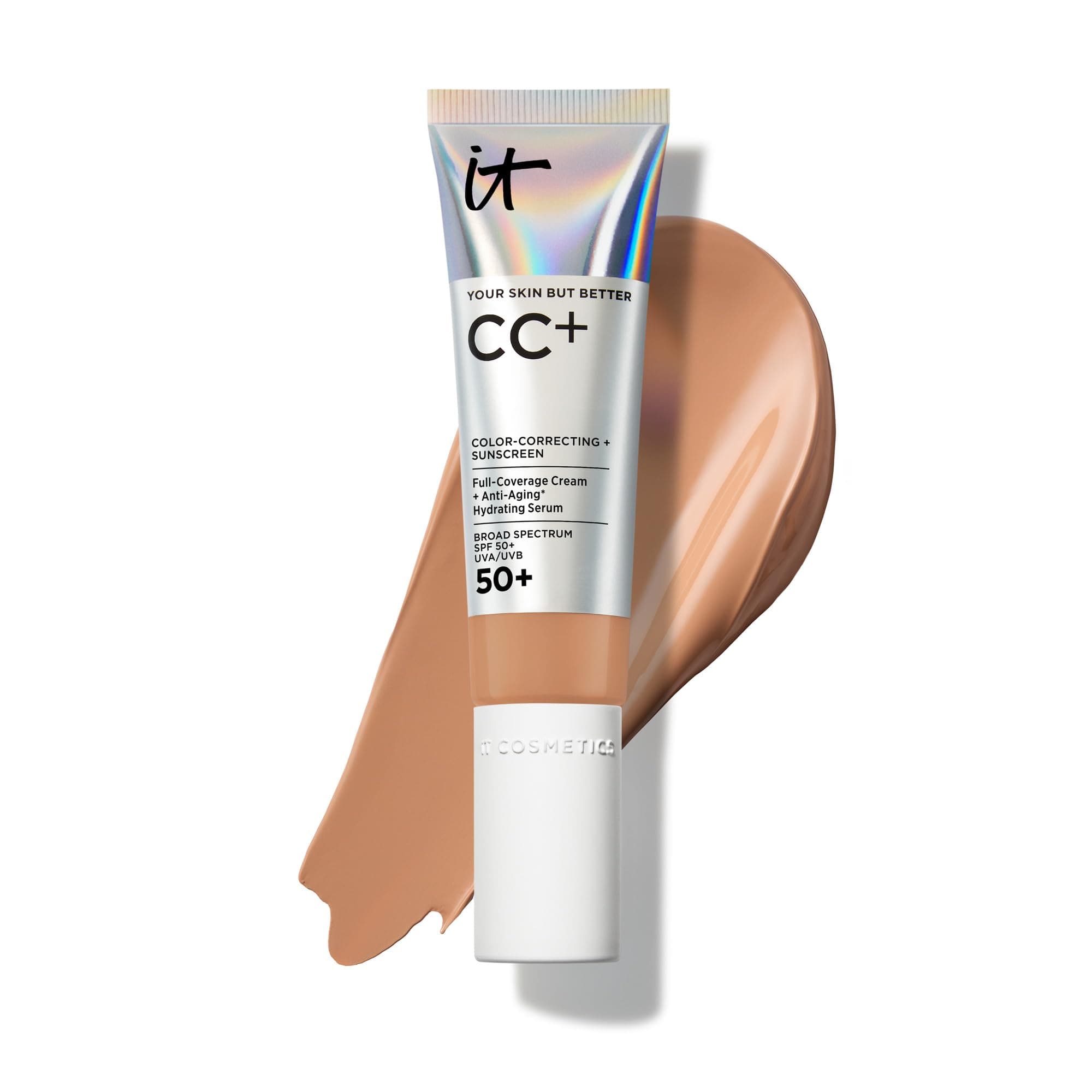 IT Cosmetics CC+ Cream - Natural Full Coverage Foundation With SPF 50+, Color Corrector & Anti-Aging Hydrating Serum, Hyaluronic Acid + Peptides, Lightweight Up To 24H Wear, All Skin Types