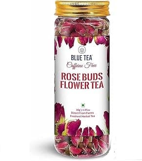 - BLUE TEA - Rose Buds Tea - 30gm - 30 Cups | VITAMIN-C | Beautiful Hair & Skin - Caffeine Free - Natural - Flower Based - Herbal Tea - Non-GMO | Shark Tank Featured| Pet Jar Pack