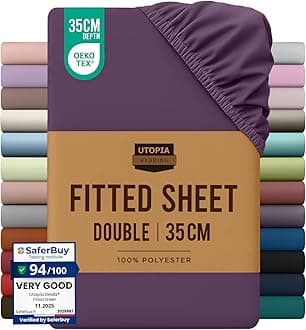 – Utopia Bedding Fitted Sheet Double, Purple - Deep Pocket 14 inch (35 cm) - Easy Care - OEKO-TEX Certified - Soft Brushed Microfibre Fabric - Shrinkage and Fade Resistant - Bottom Sheet