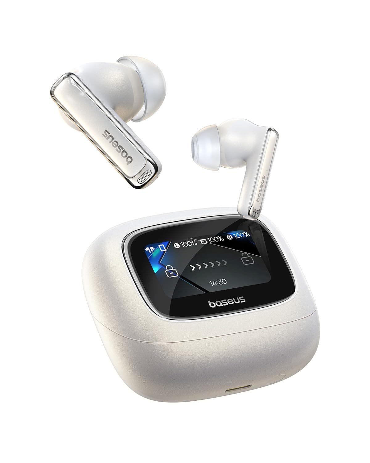 Bowie M2s Ultra True Wireless Earbuds, Bluetooth 5.4, Hi-Res Audio, 52dB Noise Cancellation, Spatial Acoustics, Smart Touch Display, 7-Hr Playtime, Low-Latency, Compatible with Most Devices