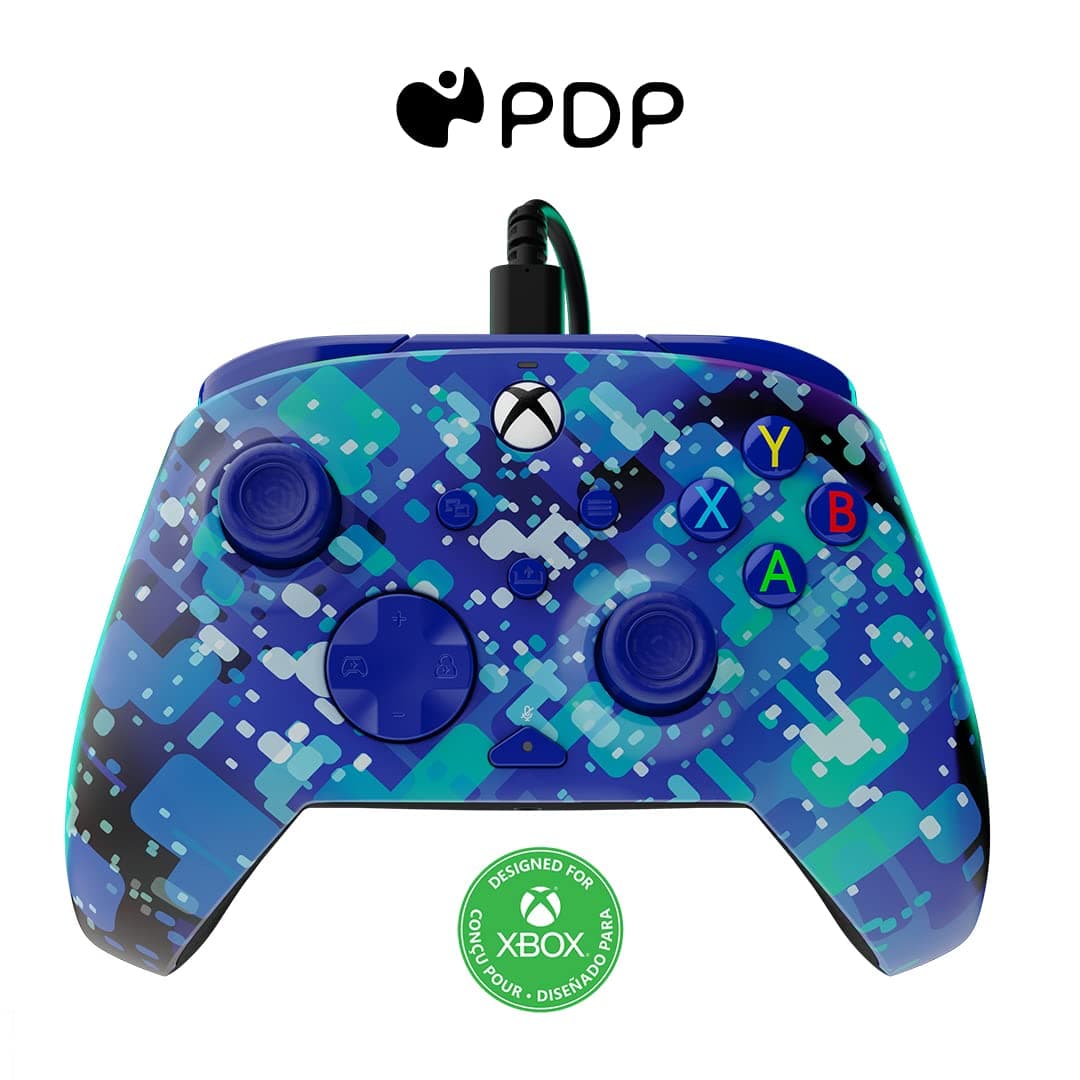 PDP Gaming REMATCH Enhanced Wired Controller Licensed for Xbox Series X|S/Xbox One/PC/Windows, Mappable Back Buttons, Advanced Customizable App - Digital Glitch Blue