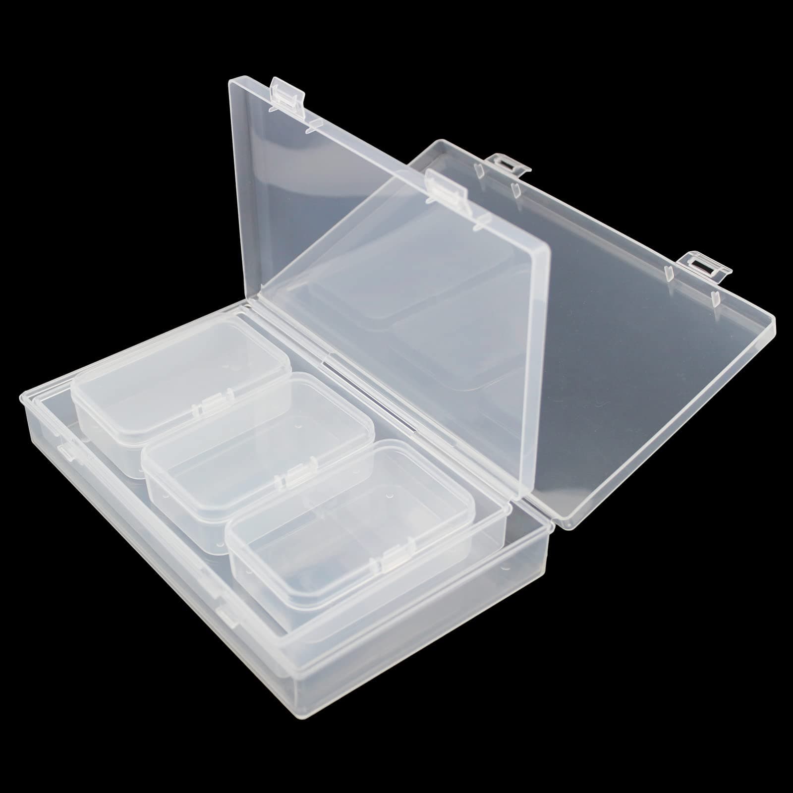 LJY 20 Pieces Mixed Size Rectangle Empty Mini Clear Plastic Storage Boxes Hinged Lid Container for Small Items and Other Craft Projects