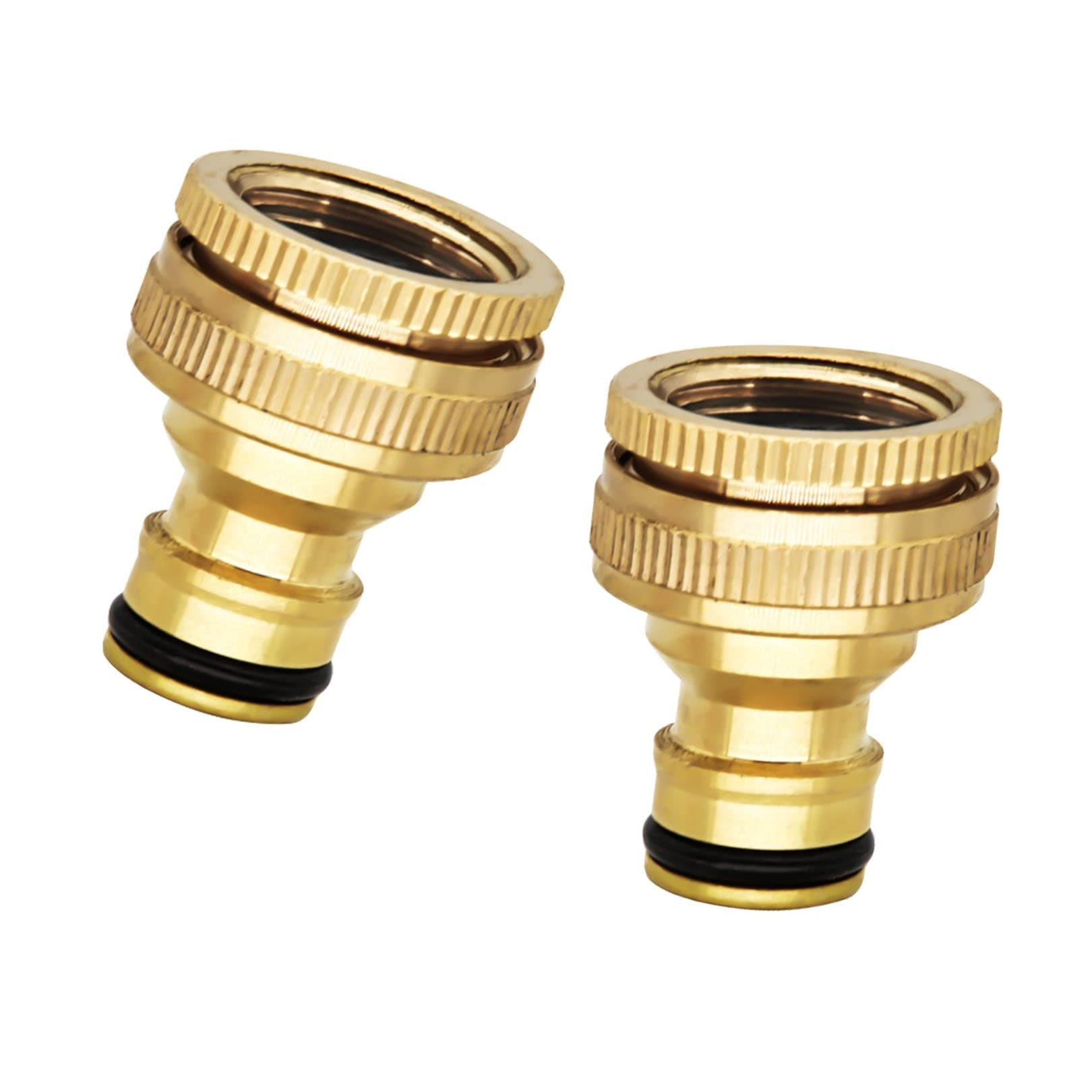 2 Pcs Outside Tap Connector Brass Hose Adapter,3/4 and g1/2 in 1 inch Female Threaded Faucet for Kitchen Garden Outdoor GardenaTool for Hosepipe Fittings Metal Connectors Pressure No Leak Structural
