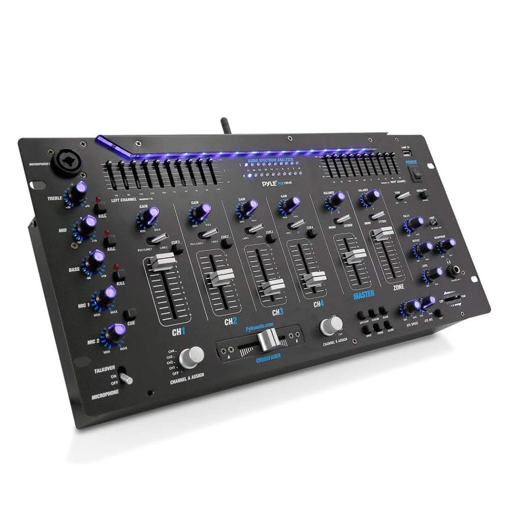 6 Channel Mixer DJ Controller with Bluetooth, Professional Sound Digital Mixing System with LED Illumination, Slider Controls, Speed Control, 10 Band Equalizer 5U Rack Mount System - PYD1964B.5
