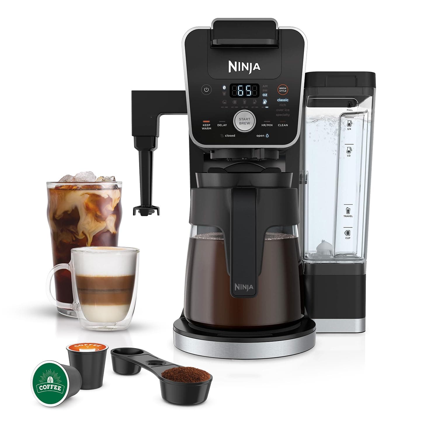 Ninja | Coffee Maker | DualBrew Single Serve System | 4 Brew Styles | Keep Warm Feature & Buit- In Frother | 14 Cup Glass Carafe & Removable 70oz Water Reservoir | Black | CFP451A