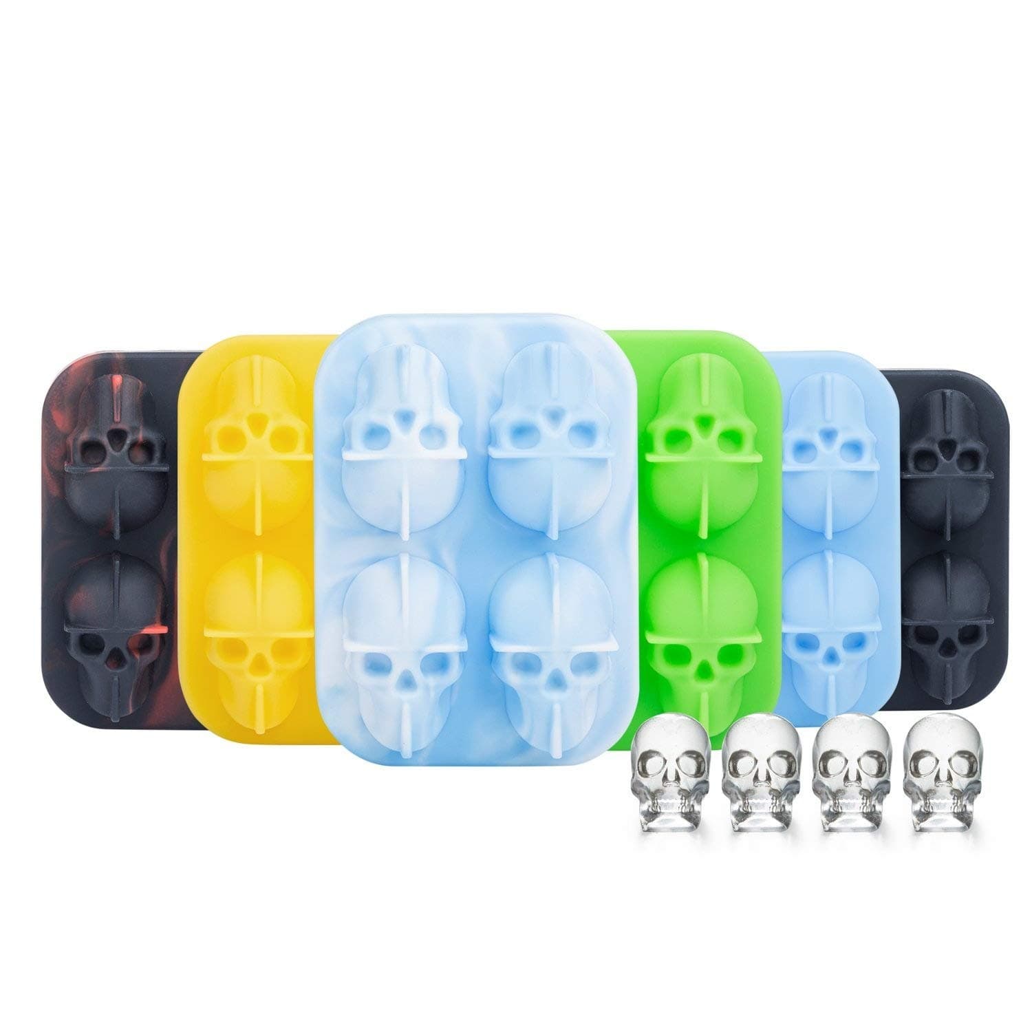 3D Skull Silicone Ice Cubes Mold Tray, for Whiskey Drinks-Party,Halloween Gifts.(Funnel Attached)(W&B Mix)