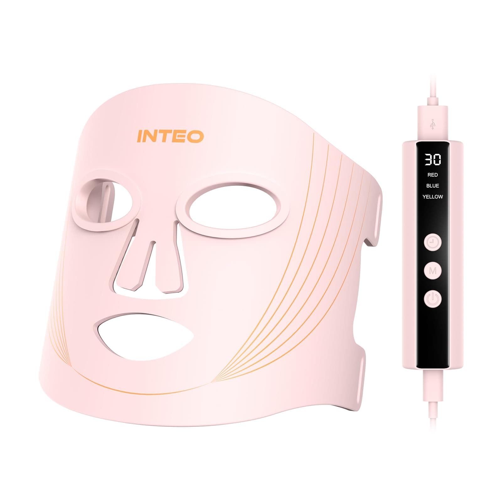 INTEO Red Light Therapy for Face, 3 Modes Portable Led Face Mask Light Therapy with Remote, Infrared Light Mask with Timing Function, Led Light Therapy At Home, Pink