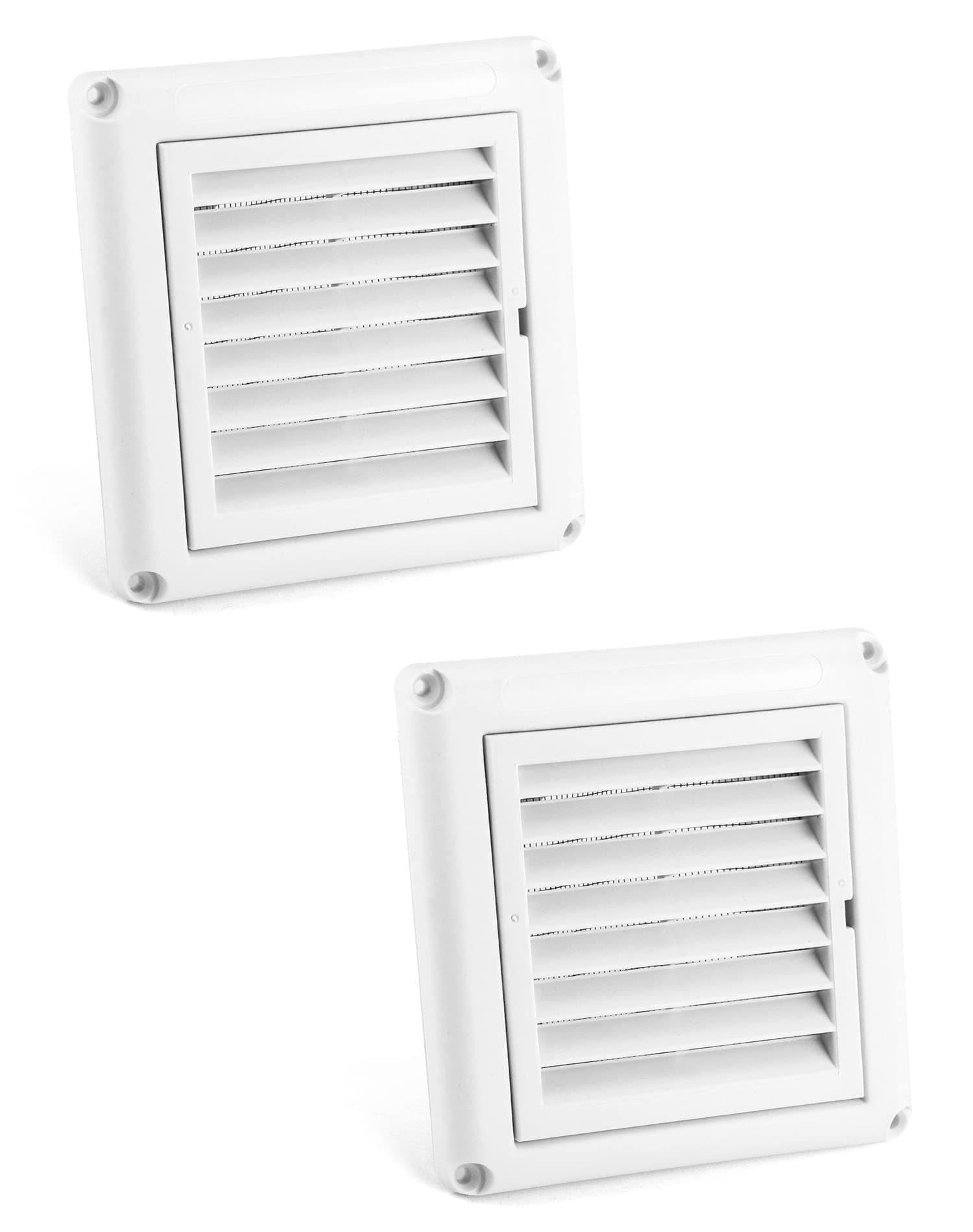 QWORK Air Vent ABS Louver Grille Cover, 2 Pack 4" Square Covers with Built-in Fly Screen Mesh for Bathroom Office Home