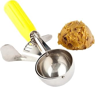 Restaurantware RWT0211 Met Lux #20 Disher Portion Scoop Yellow Handle 2 oz 1 count box Measuring Cups, Stainless Steel