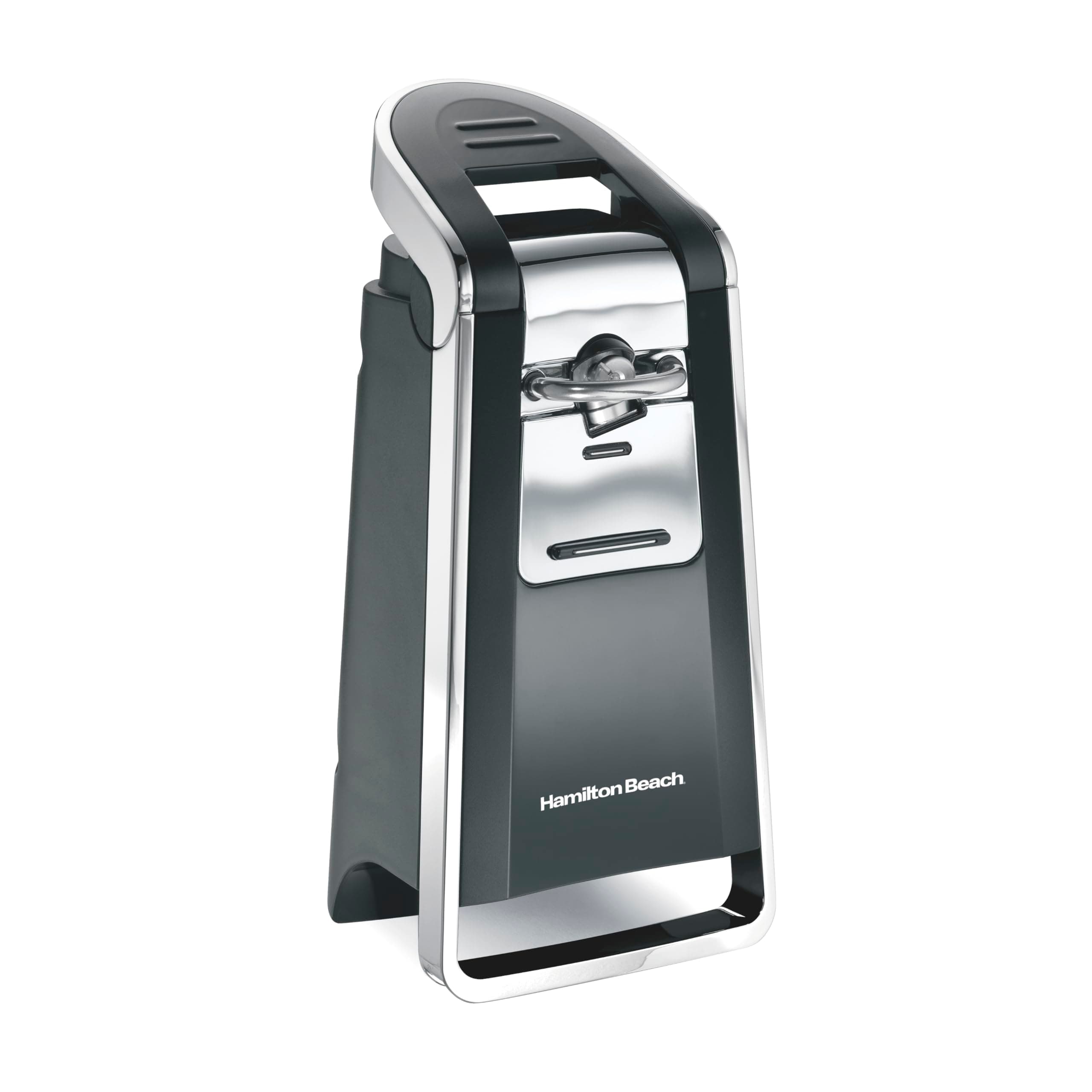 Hamilton Beach Smooth Touch Electric Automatic Can Opener with Easy Push Down Lever, Eliminates Sharp Edges, Opens All Standard-Size and Pop-Top Cans, Extra Tall, Black and Chrome (76606AG)