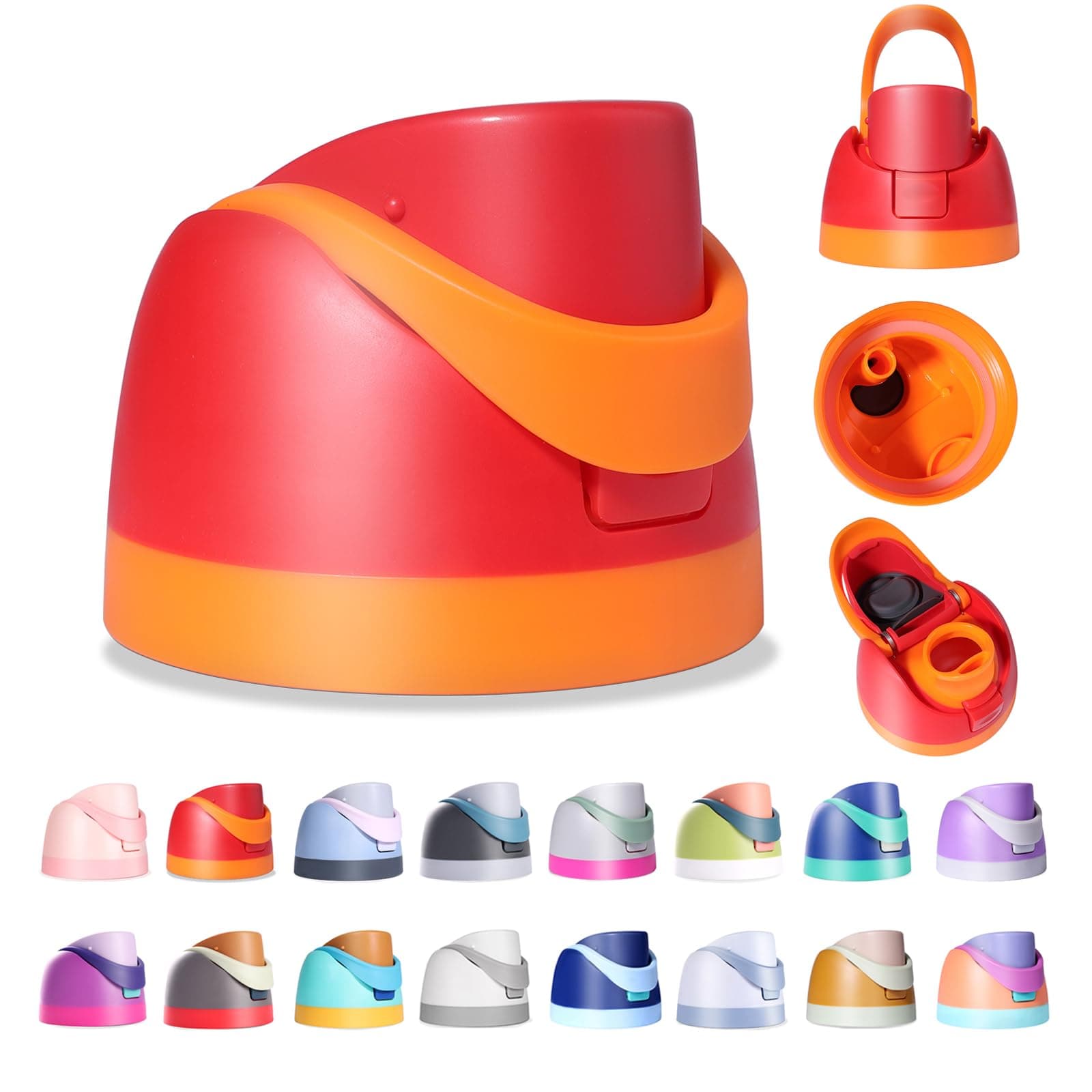 Replacement Lid for Owala Freesip, Compatible with Owala Cup 16oz 24oz 32oz 40oz, One Button Water Bottle Top Lid Replacement Accessory, Leakproof, BPA-Free, Orange Red