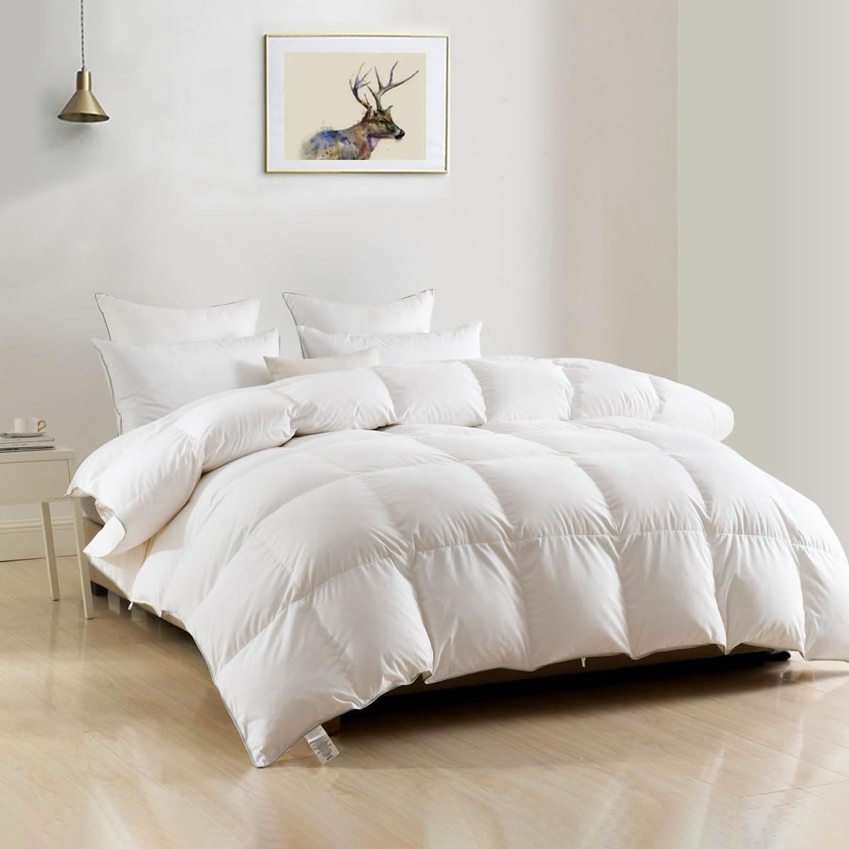 DWR Lightweight Down Feather Fibers Full/Queen, Thin Duvet Insert with Ties, Ultra-Soft Cotton Blend Cover, High Fill Power 30oz for Hot Sleepers/Warm Weather(90x90, White)