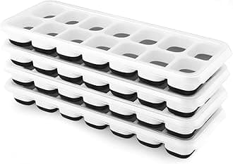 Ice Cube Trays 4 Pack, Silicone Ice Cube Trays with Removable Lid, Easy-Release Flexible 14-cube Ice Trays, LFGB Certified and BPA Free, Stackable Ice Trays with Covers for Cocktail, Freezer