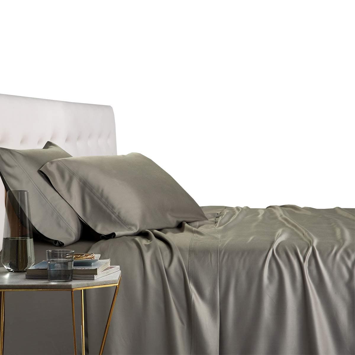 Royal TraditionViscose from Bamboo Bed Sheets, Split California King, Solid Grey, Super Soft and Cool 5PC Sheet Set