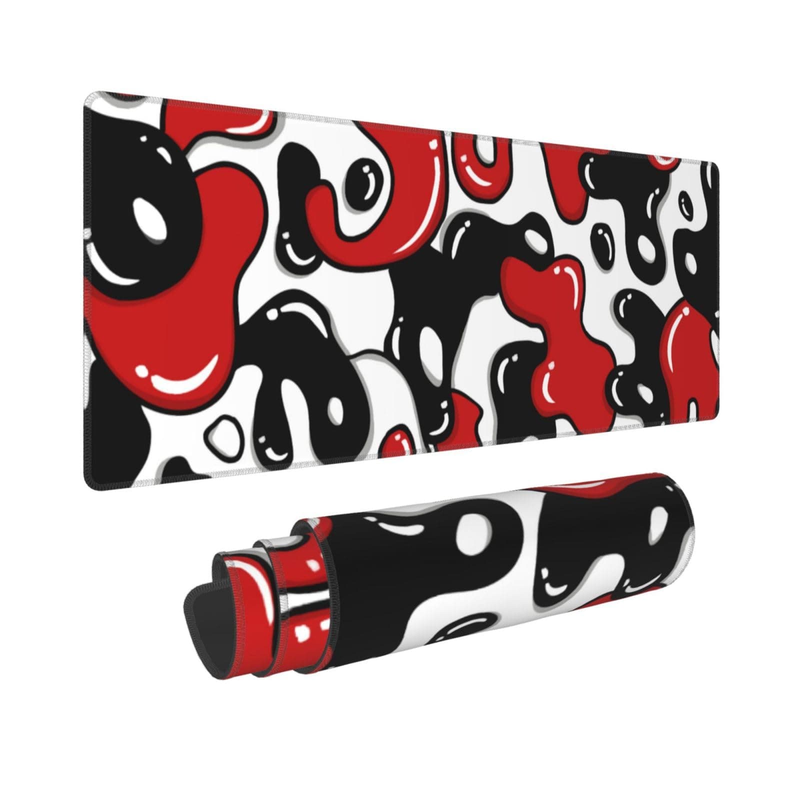 Red Black White Gaming Mouse Pad Geometric Japanese Extended XXL Mouse Pad 35.4X15.7in Full Desk Mousepad Gaming with Stitched Edges and Non-Slip Base Keyboard Pad for Worker Gamer Desktop Laptop