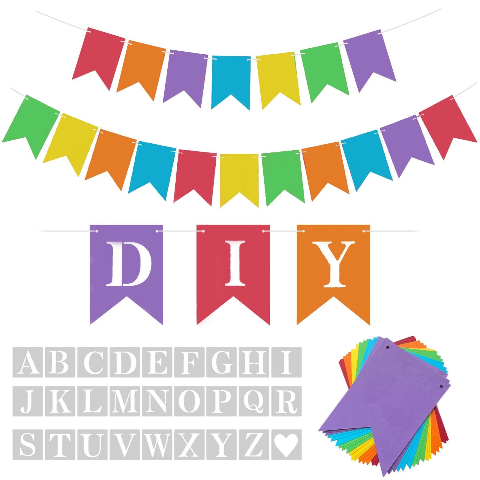 DIY Rainbow Banner Set Include 26 Letters Stencil, Make Your Own Banner for Birthday Wedding Independence Party, Handwriting Banners Party Supplies Unique Decor