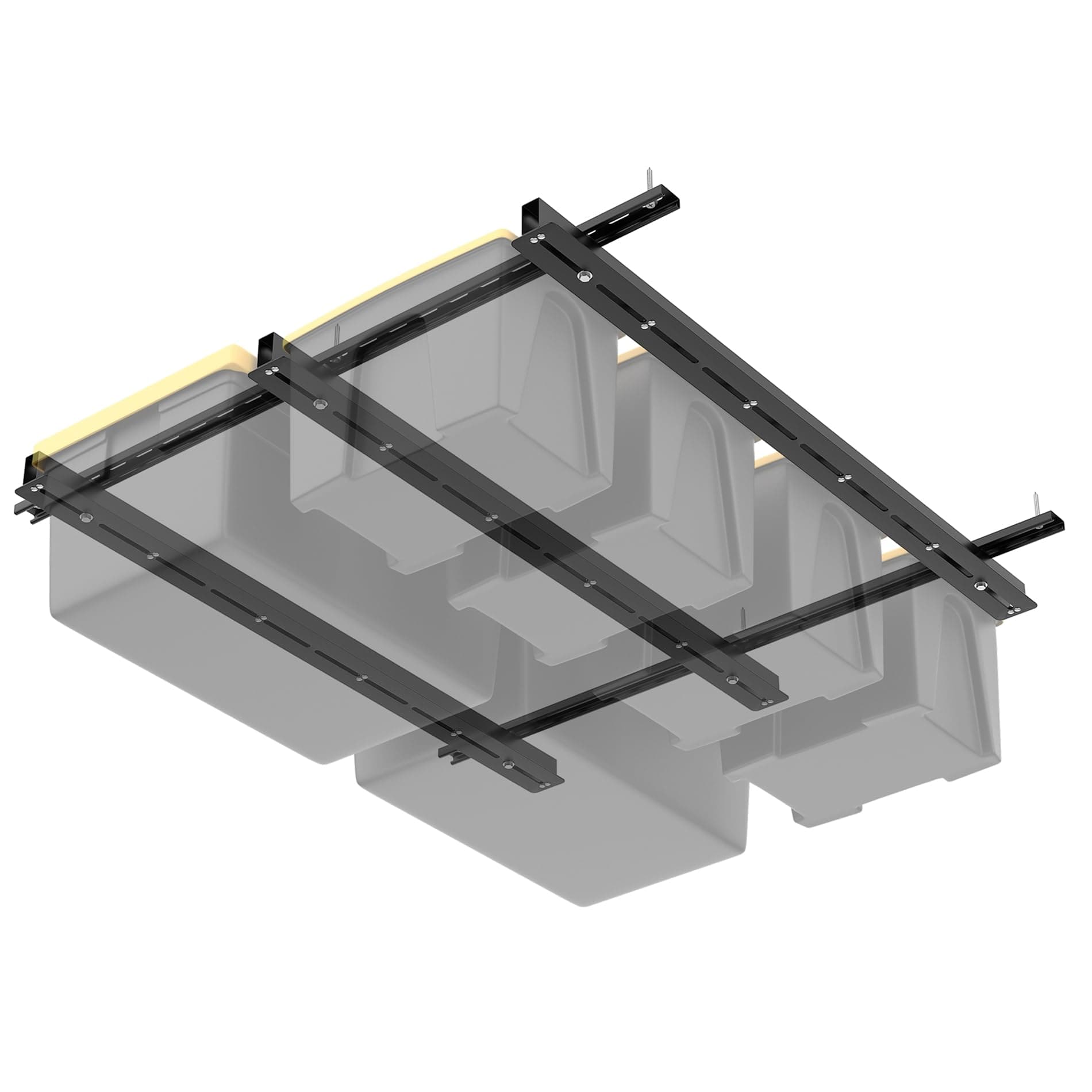 WALMANN Overhead Tote Storage Rail System, Garage Ceiling Bin Storage Rack Heavy Duty Adjustable Tote Slide Rails(Black, Bins not Included)