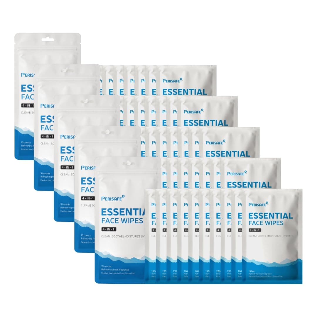 Essential Face Wipes Individually wrapped Sachet | 4-IN-1 | pH Balanced | Free from Alcohol, Paraben, Silicon |Pack of 50 Wipes