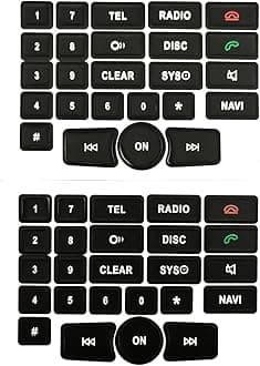 Interior Button Repair Sticker Kit Decals Steering Wheel, AC Control, Window Switch , Radio Number, Door Lock, Seat Memory Switch Button Stickers Compatible with Benz 2007-2014, 2 Set (Radio