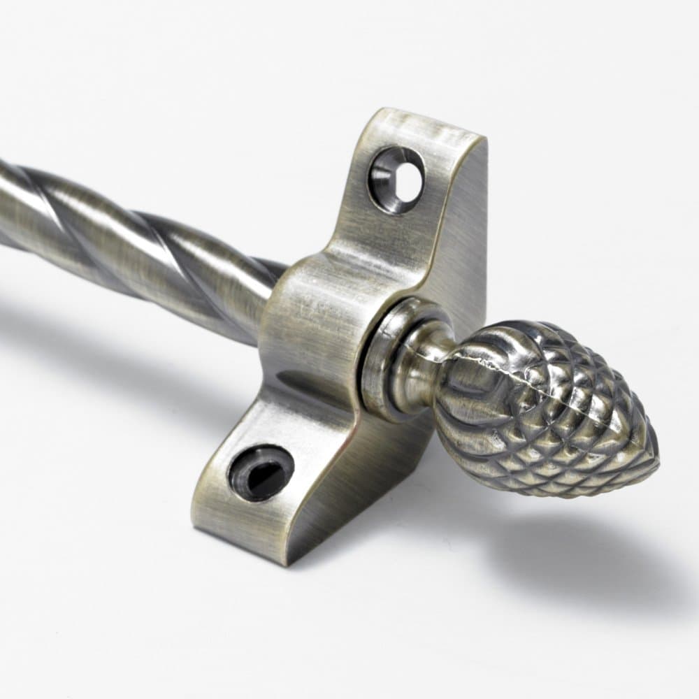 Candy Twist Quality Stair Rods 3/8" x 28.5" Antique Brass Rope bar Pineapple Finial