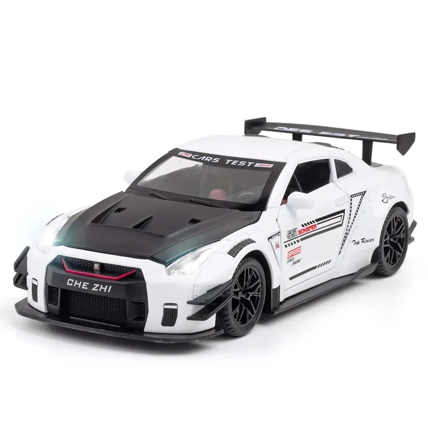 VARIYA ENTERPRISE 1/24 Scale Compatible for Nissan GTR Model Car Toy, Zinc Alloy Pull Back Toy car with Sound and Light for Kids Boy Girl Gift (White)