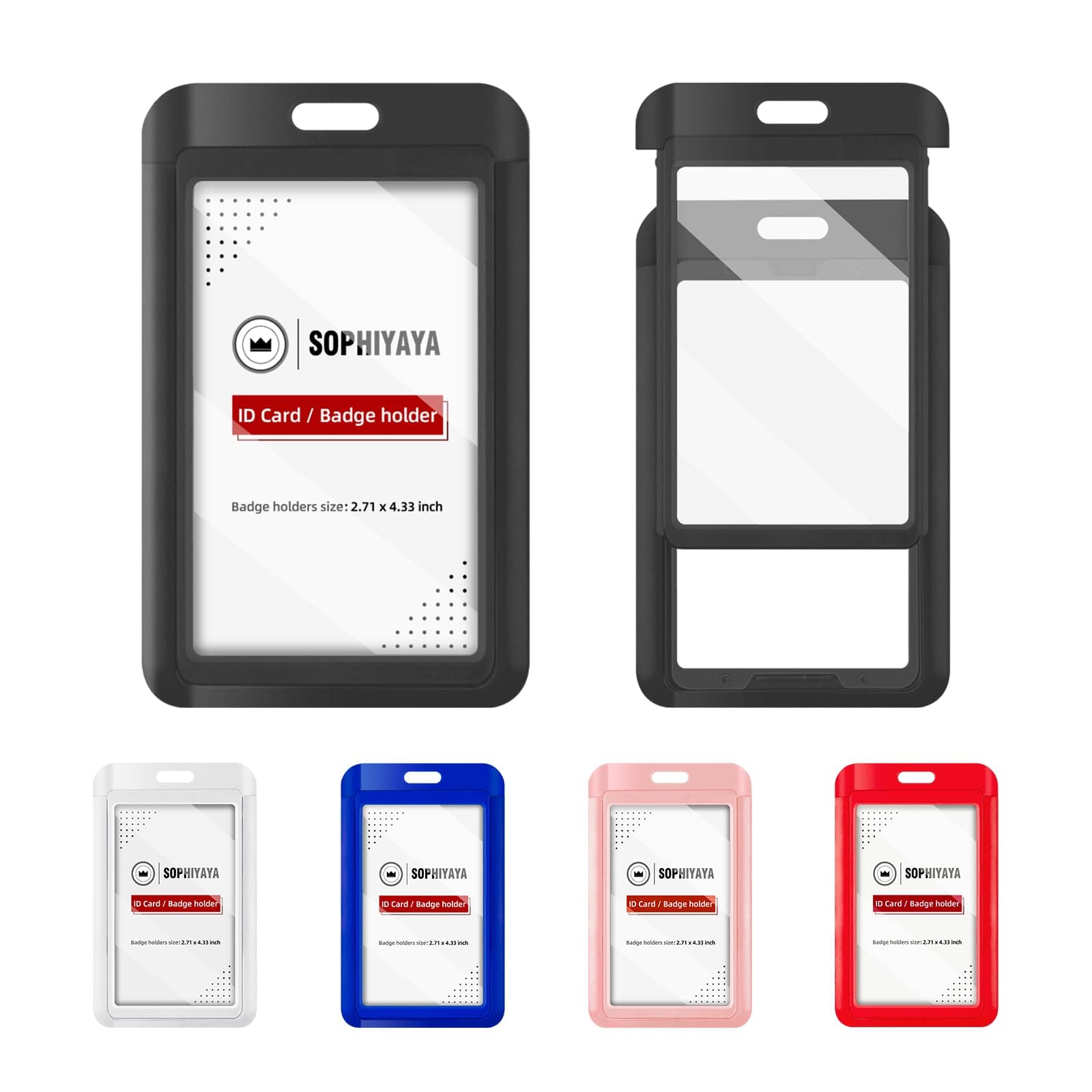 2 Pack Sliding Badge Holder with Double-Sided Windows Key Card Work Badge Sleeve for Office School Factory Teacher Student (Black)