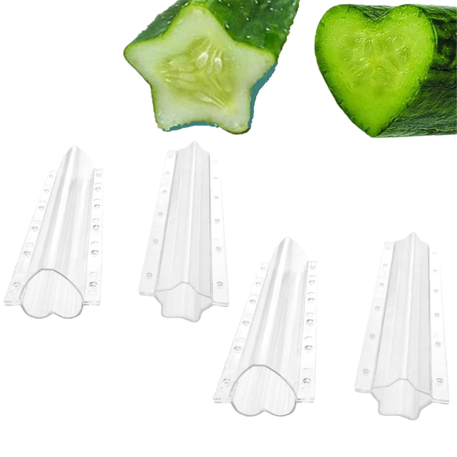 4Pcs Cucumber Styling Growth Mold Plastic Heart Shaped Five-Pointed Star Transparent Garden Fruit Vegetable Growing Molds(Star+Heart)