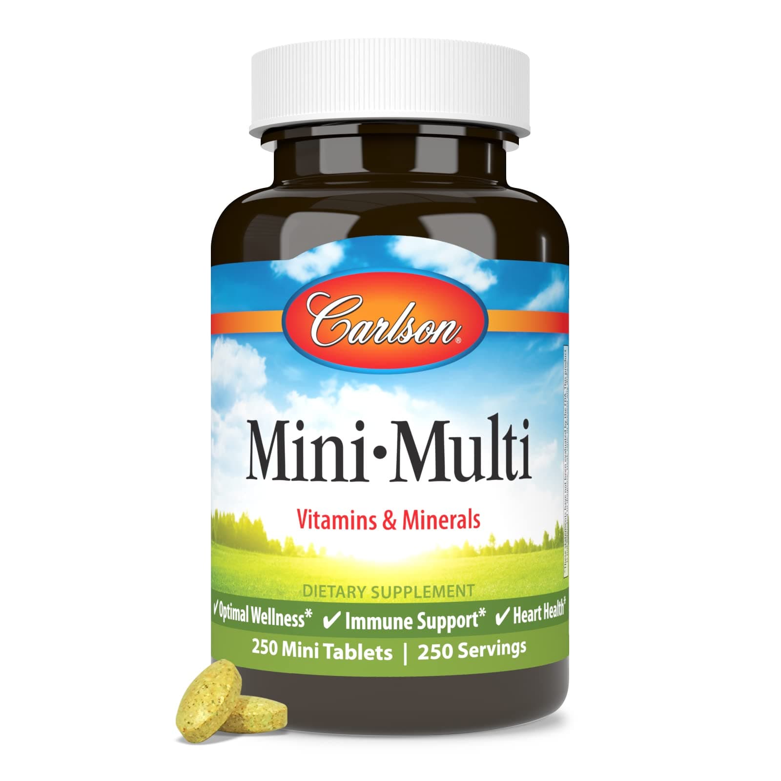 Carlson Mini-Multi Multivitamin Tablets, 250 Count – Small Size, Easy to Swallow, Daily Vitamins & Minerals for Immune & Heart Health