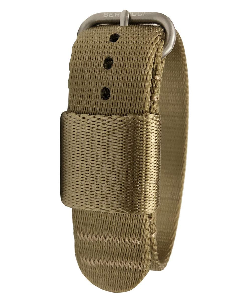 BertucciMens G–Type Comfort-Webb Field Khaki Nylon Webbing Strap Matte Stainless Steel Buckle Watch Band