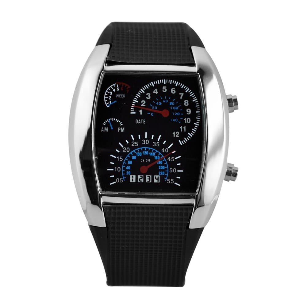 TIMETOP Cool Car Meter Dial Unisex Blue Flash Dot Matrix LED Racing Watch Black