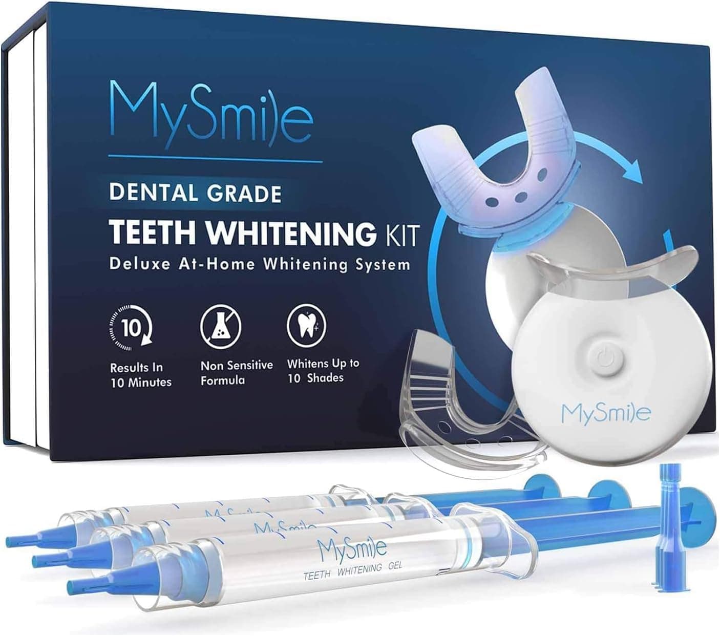 Teeth Whitening Kit with LED Light, 10 Min Non-Sensitive Fast Teeth Whitener with 3 Carbamide Peroxide Whitening Gel, Helps to Remove Stains from Coffee, Smoking, Wines, Soda, Food