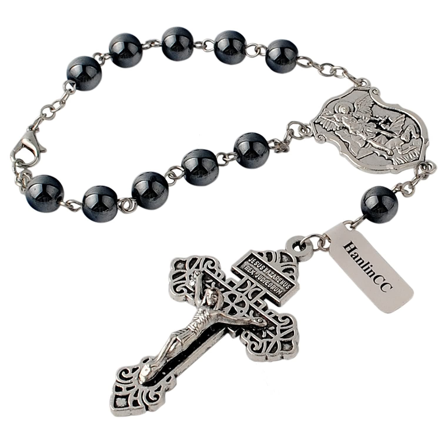 HanlinCC Saint Michael Evil Protection One Decade Catholic Rosary for Car or Truck Rearview Mirror-, Zinc Alloy, zinc alloy