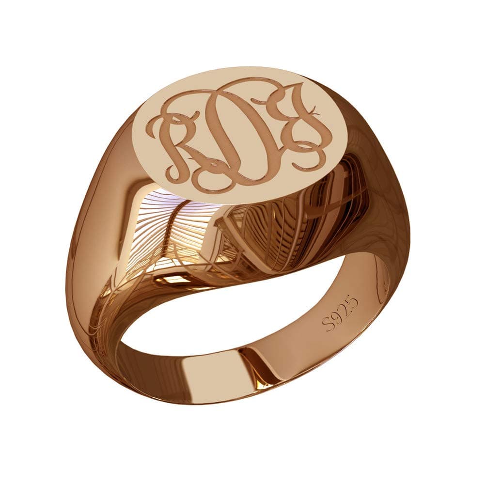 Elefezar Personalized Signet Radiant Monogram Ring Sterling Silver Large Ring Engrave Custom with 3 Initials