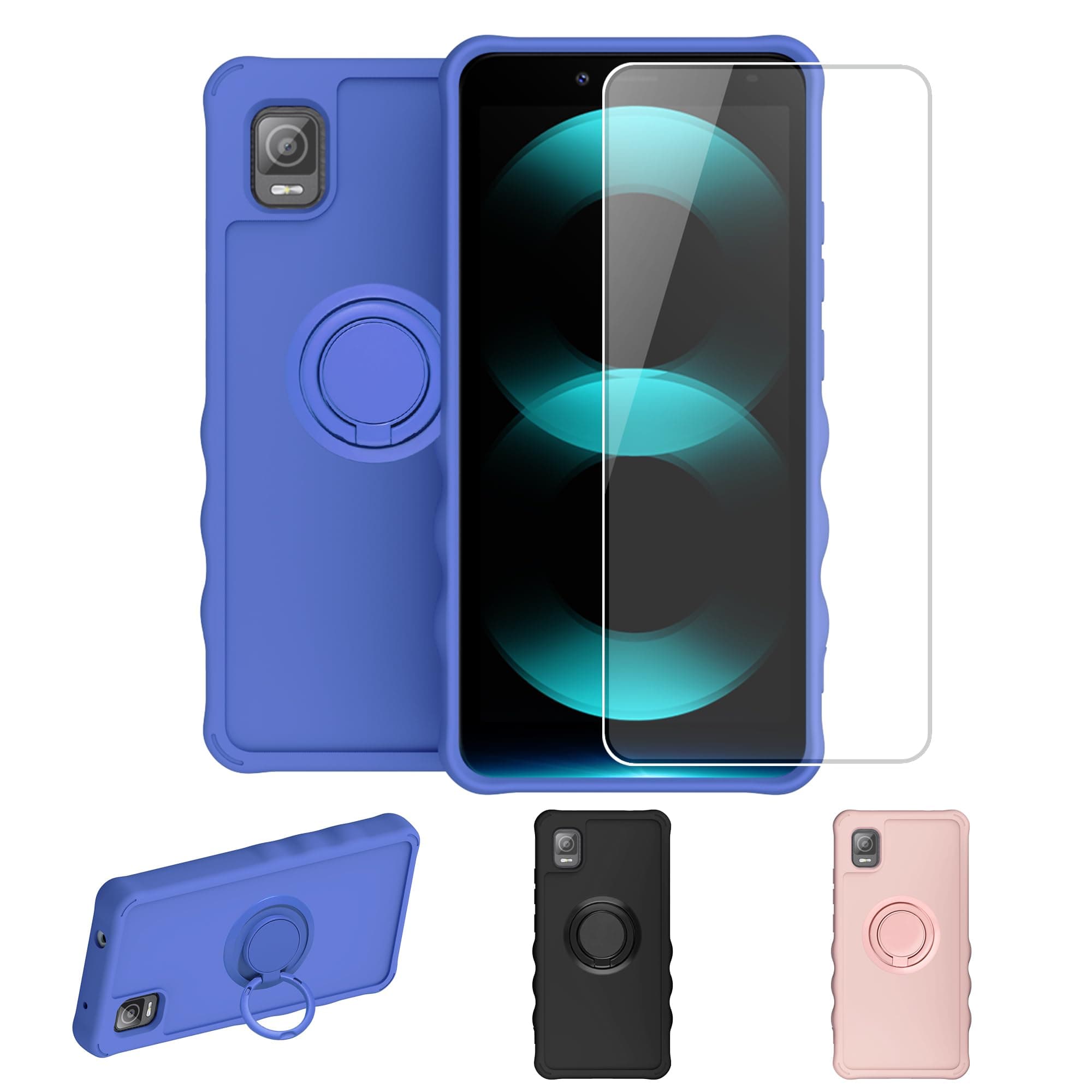 Koobee K100 Case Compatible with Ans Koobee K100 Phone Case SL004T Case Cover [with Tempered Glass Screen Protector][ 2MM Thickening Super Protection][Ring Support] Blue