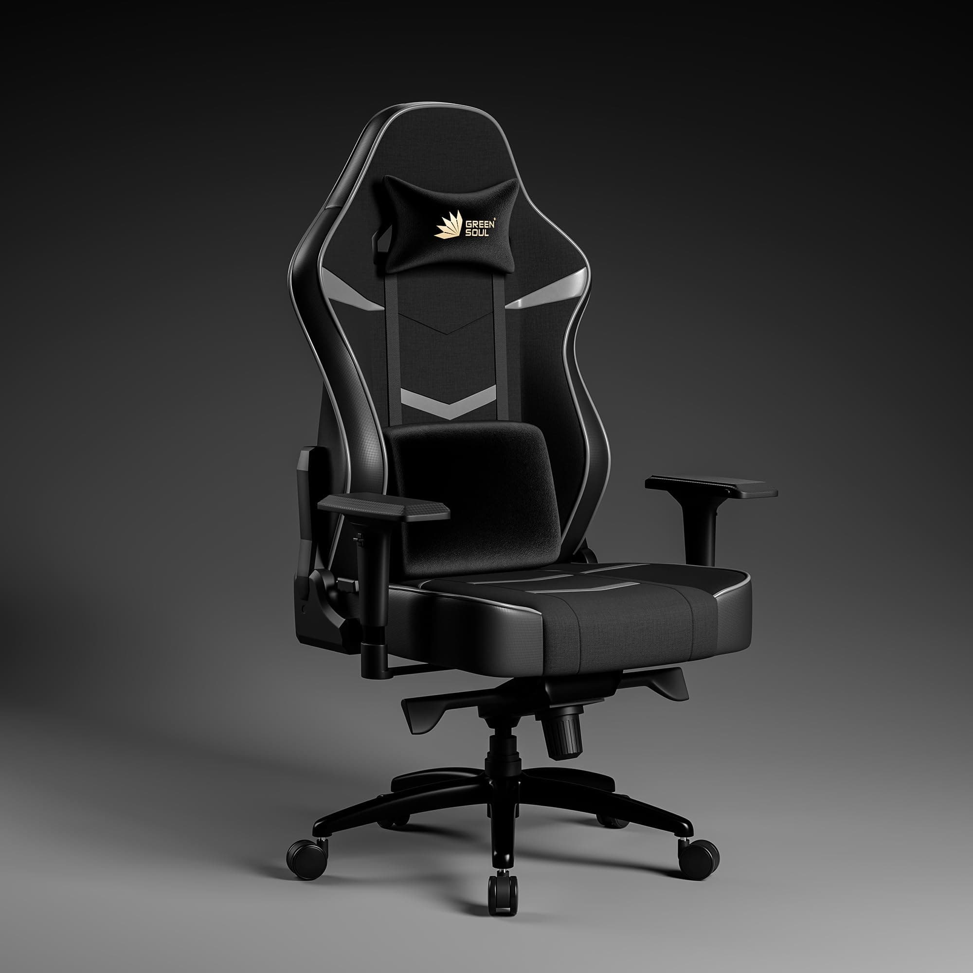 Green Soul Monster Ultimate Series T | Multi-Functional Ergonomic Gaming & Office Chair | Premium Spandex & PU Leather Fabric | Adjustable Neck, Lumbar Pillow | 4D Adjustable Armrests (Black Grey)