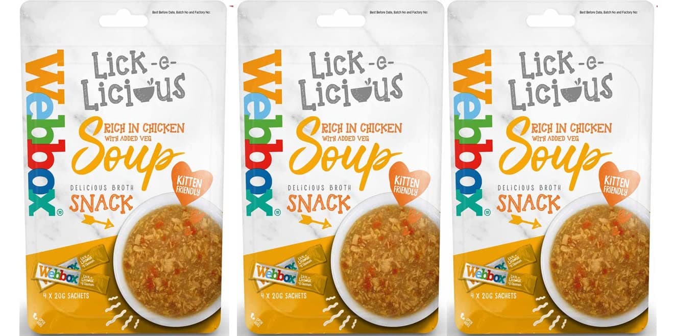 Webbox Lick-e-Licious Chicken & Veg Cat Soup Treat - Pack of 3 (12x20g Sachets) + Howsehold Bag