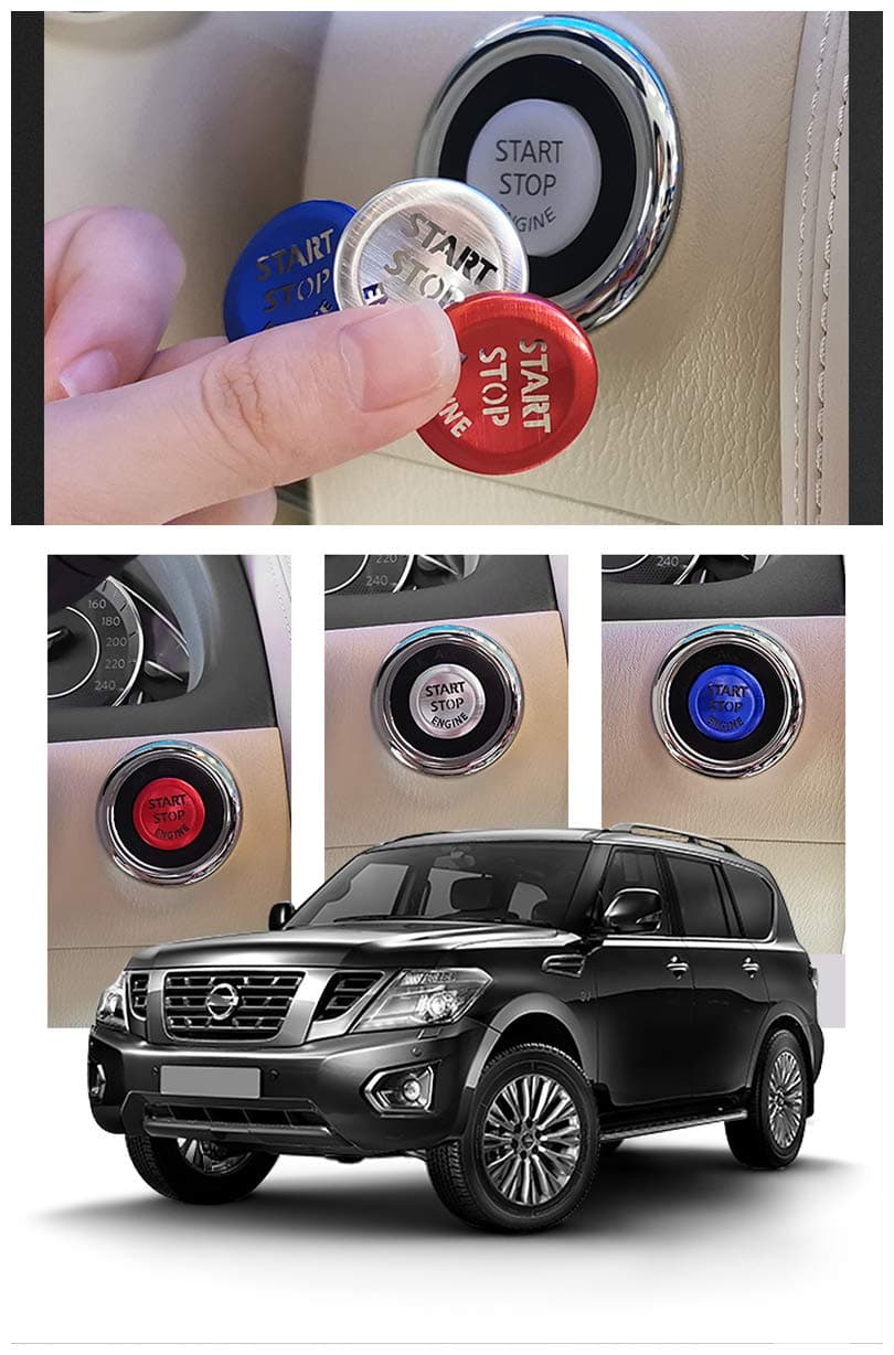 BEIJIXING One-Key Start Button Decoration Protective Cover for 12-20 Nissan Patrol y62 Modification (Red)