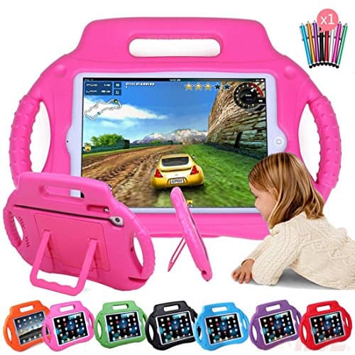 Sztook iPad Mini 4 kids Case Shock Proof Handle Steering Wheel Protective Stand Cover Case for Apple iPad Mini 4 2015 Tablet,Rose