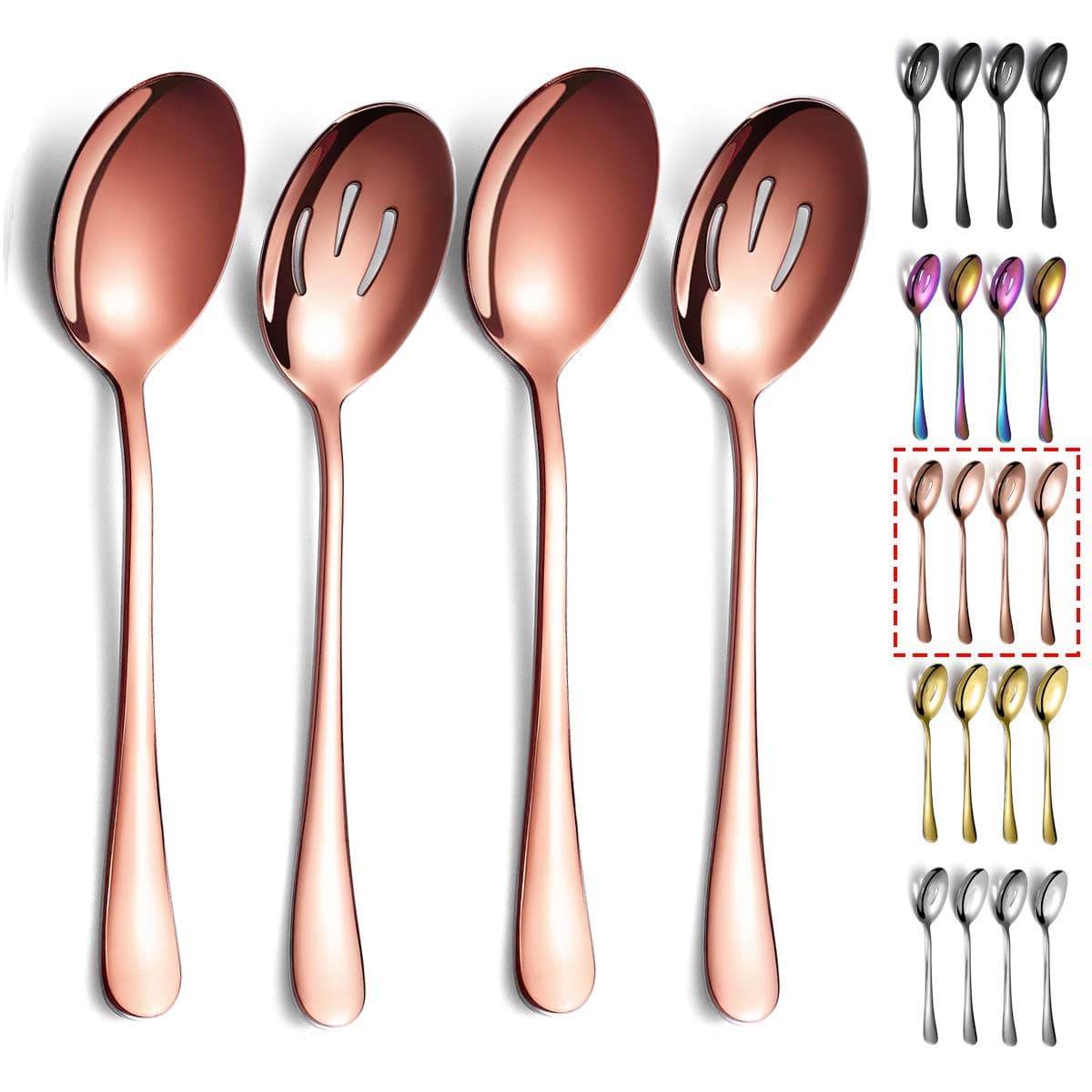 Rose Gold Serving Spoons 4 Pieces, Kyraton Titanium Plating Serving Spoon, Include 2 Serving Spoon And 2 Slotted Spoons, Stainless Steel Serving Utensils, Serving Set Packing of 4