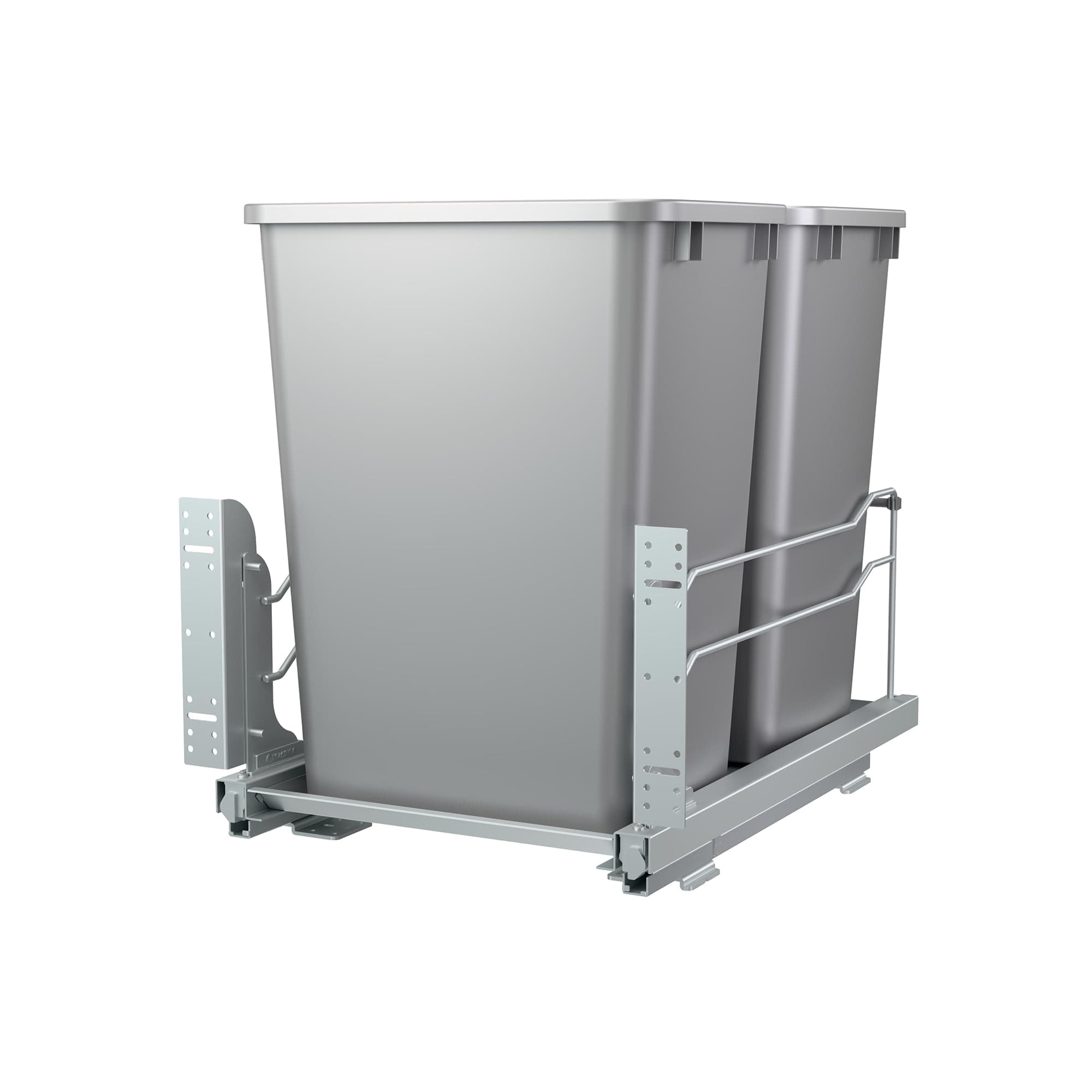Double Pullout for Under Kitchen Cabinets 35 Quart 8.75 Gallon with Soft-Close Slides, Metallic Silver, 53WC-1835SCDM-217
